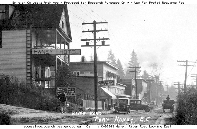 1930's Haney looking east from River Road and Fraser Street - 103k