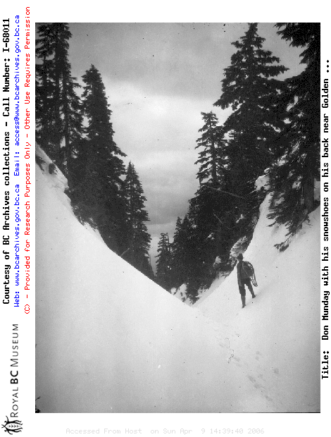 Don Munday with his snowshoes on his back near Golden Ears; from box 38.
